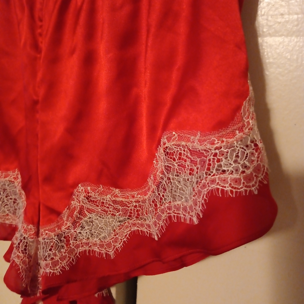 Victoria's Secret Satin Cami And Short Sleep Set Womens XL Red Lace Ruffle - Picture 13 of 15